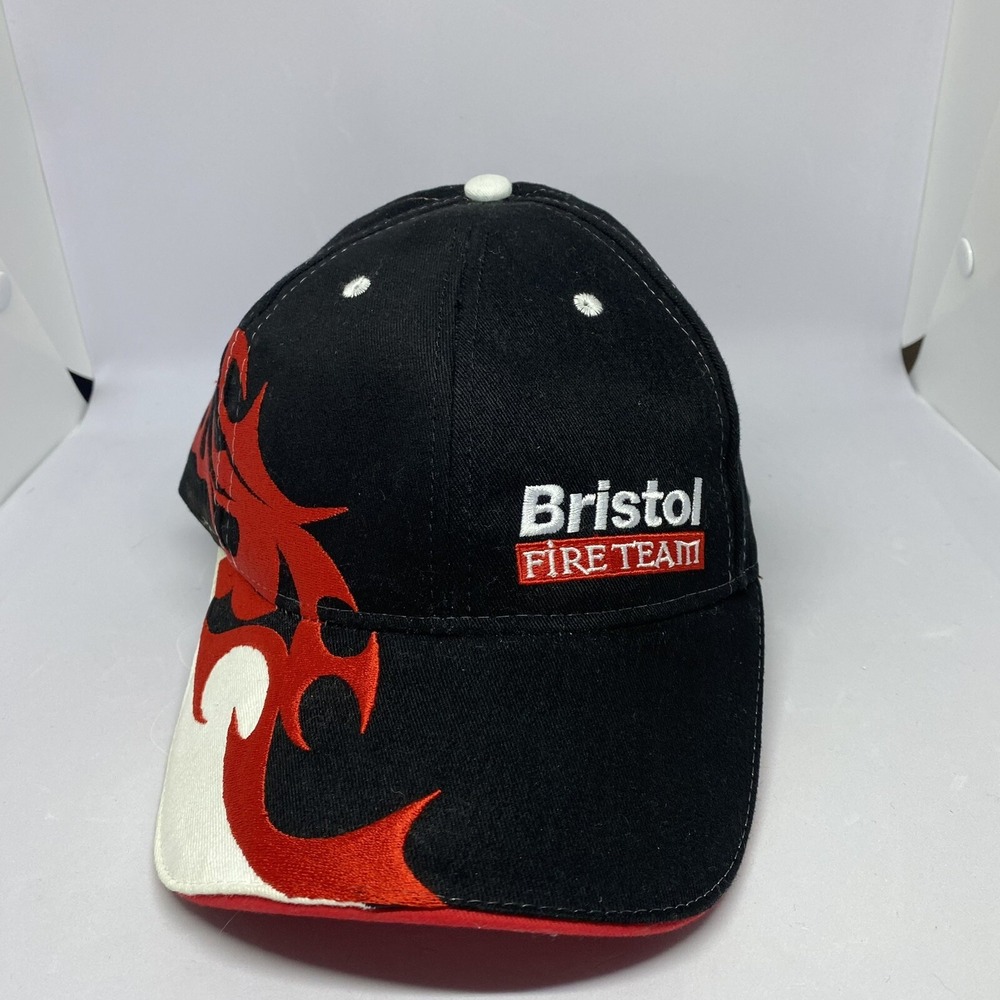 BRISTOL MOTOR SPEEDWAY FIRE‎ TEAM RACING FLAMES BALL CAP TRUCKER HAT BLACK RED